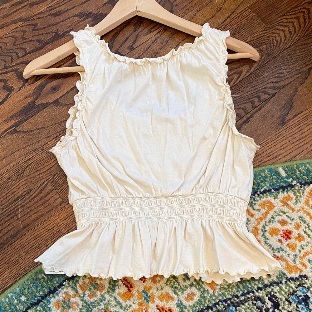 Cream Ruffled Women's ruched tank - Picture 2 of 6